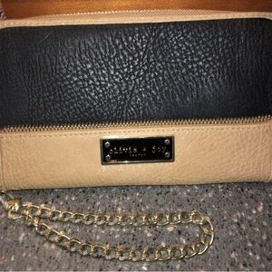 Olivia + Joy Black and Beige Two-Tone Chain Strap Wristlet Handbag